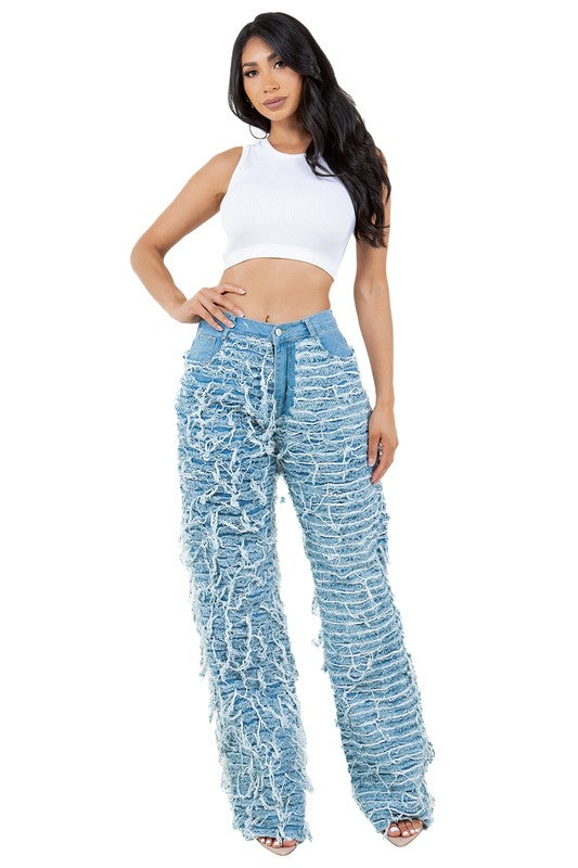 SHREDDED DENIM PANTS