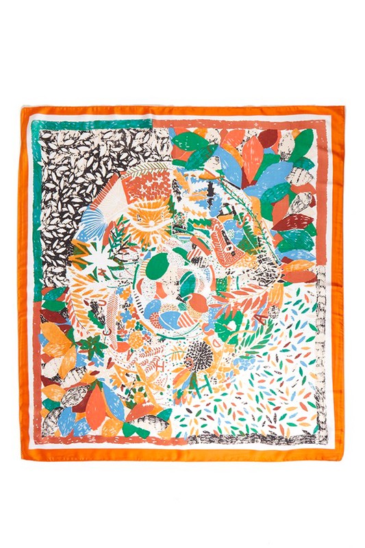 Abstract Leaf Printed Silky Square Scarf - StreetChic